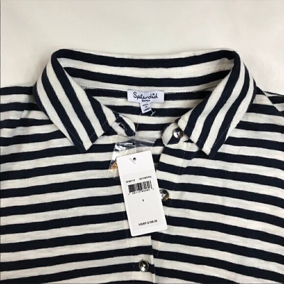 Splendid-Navy & White Stripe tie front shirt - Picture 2 of 4